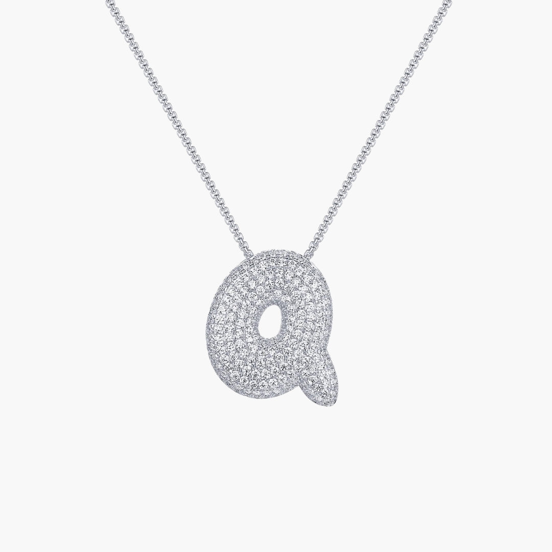 Initial Bubble Letter CZ Pendant Necklace