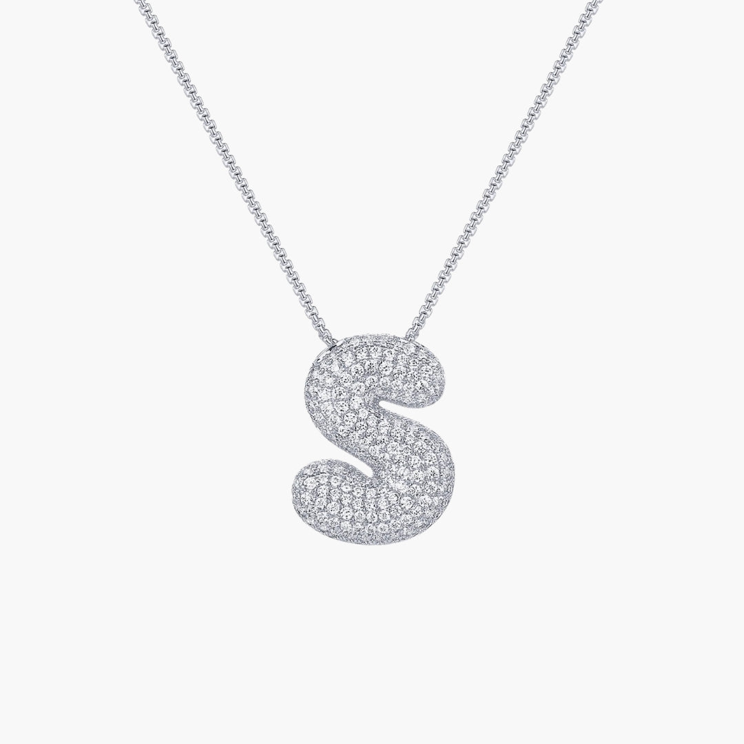 Initial Bubble Letter CZ Pendant Necklace