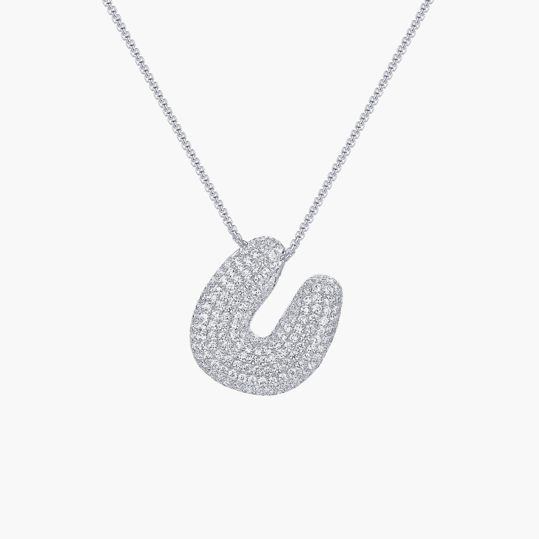 Initial Bubble Letter CZ Pendant Necklace