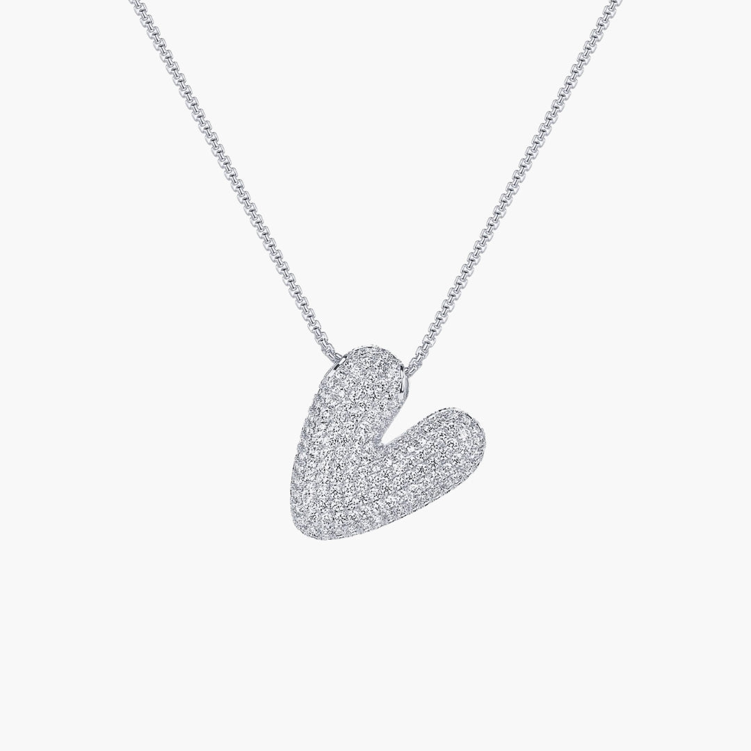 Initial Bubble Letter CZ Pendant Necklace