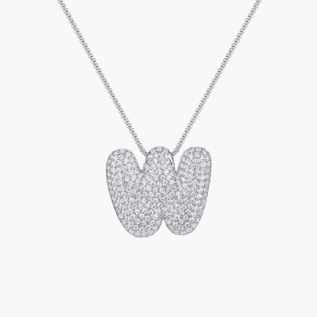 Initial Bubble Letter CZ Pendant Necklace