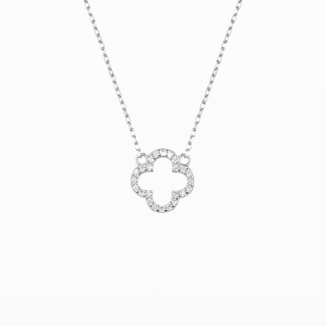 Slim CZ Four-Leaf Clover Pendant Necklace
