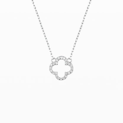Slim CZ Four-Leaf Clover Pendant Necklace