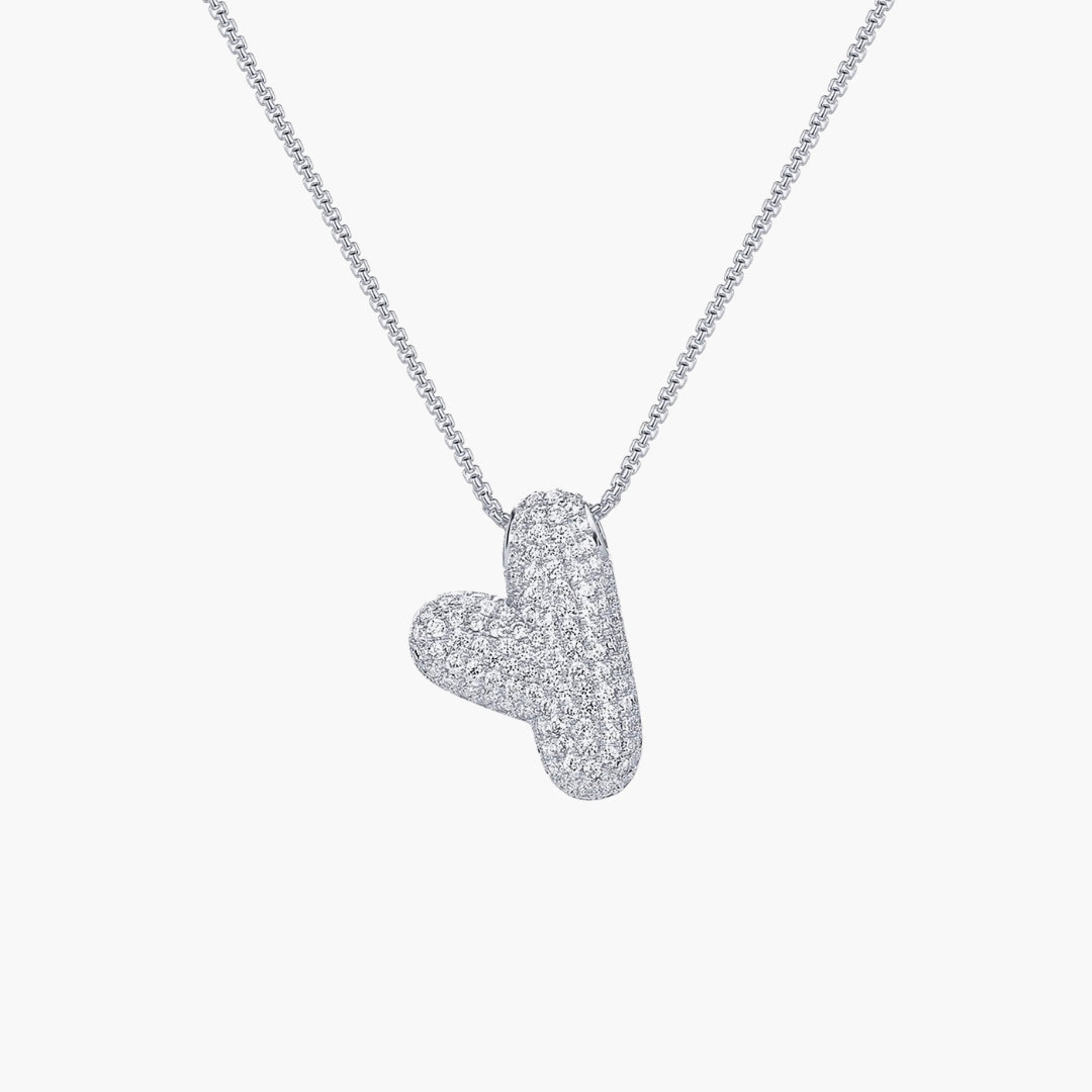 Initial Bubble Letter CZ Pendant Necklace