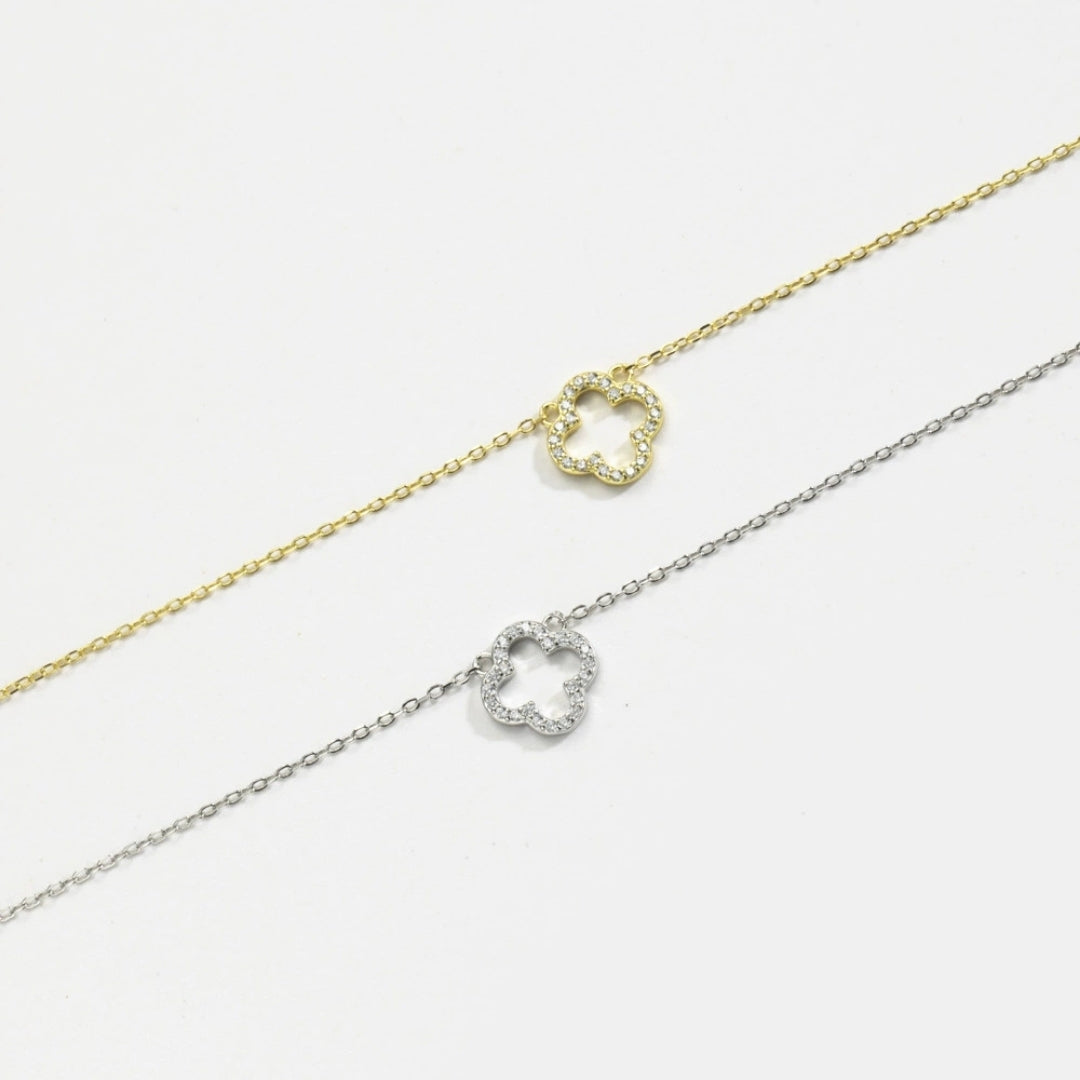 Slim CZ Four-Leaf Clover Pendant Necklace