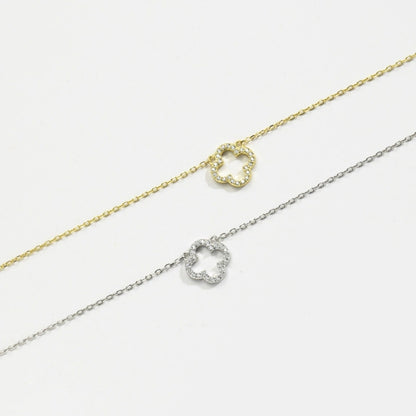 Slim CZ Four-Leaf Clover Pendant Necklace