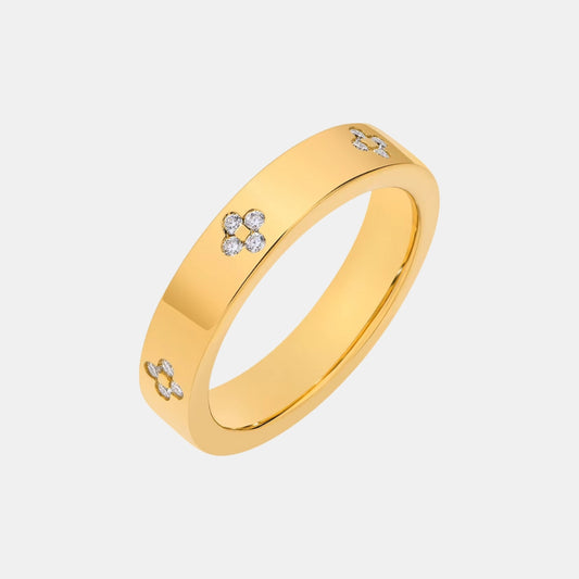 Engraved Clover 925 Sterling Silver Round Moissanite Ring