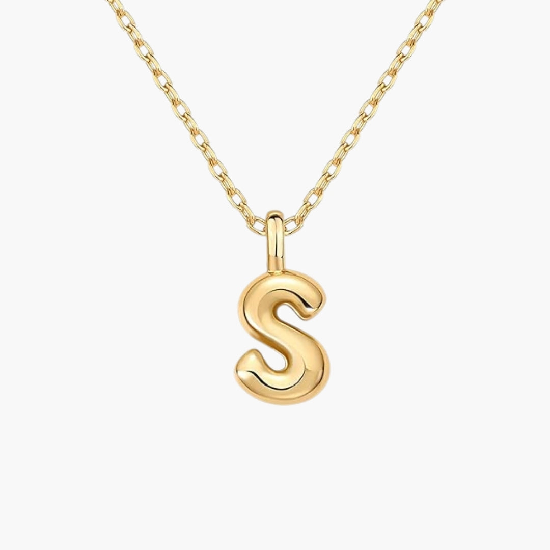 Initial Bubble Letter Pendant Necklace