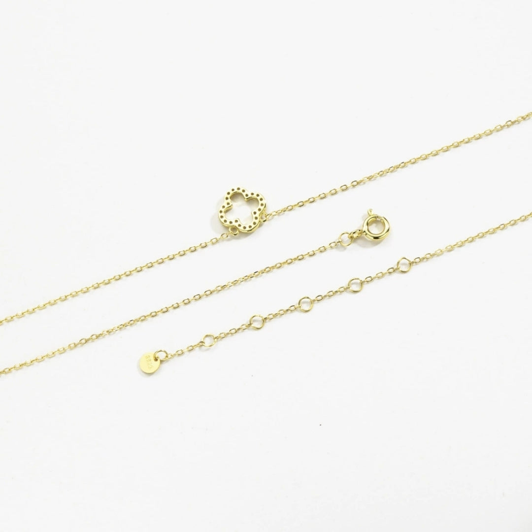 Slim CZ Four-Leaf Clover Pendant Necklace
