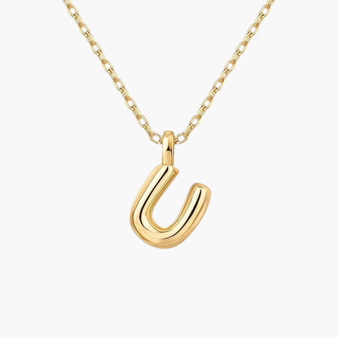 Initial Bubble Letter Pendant Necklace