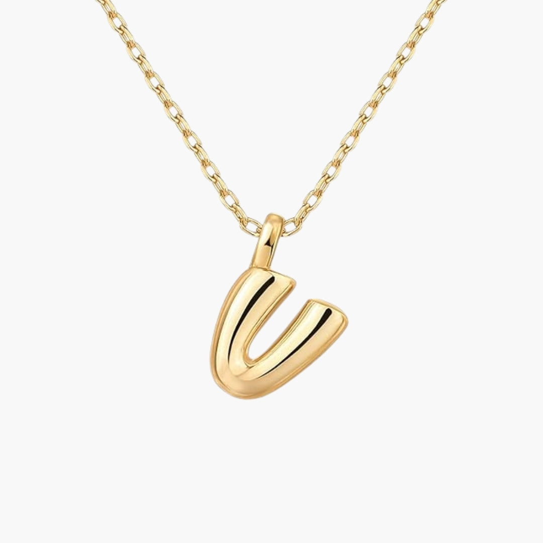 Initial Bubble Letter Pendant Necklace