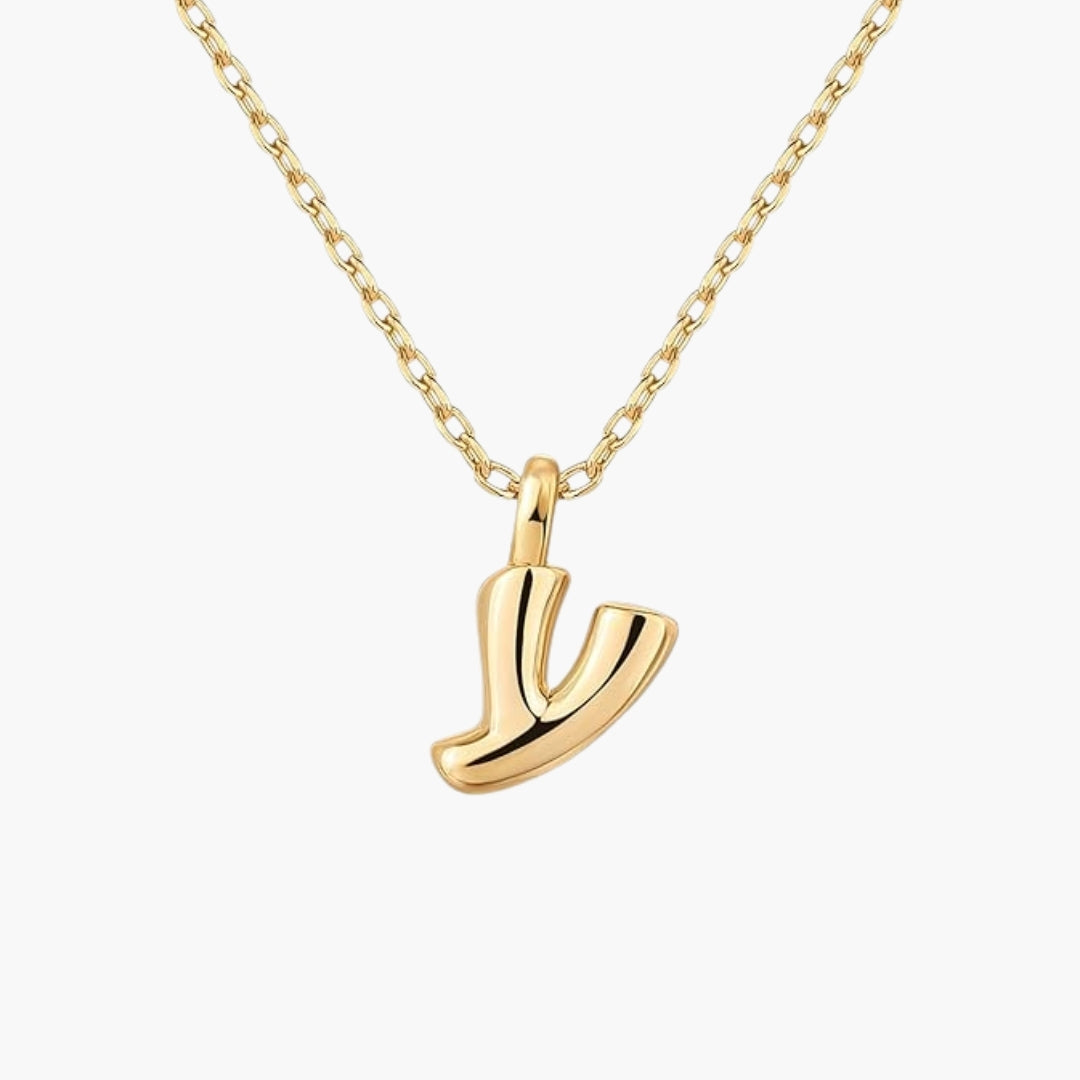 Initial Bubble Letter Pendant Necklace
