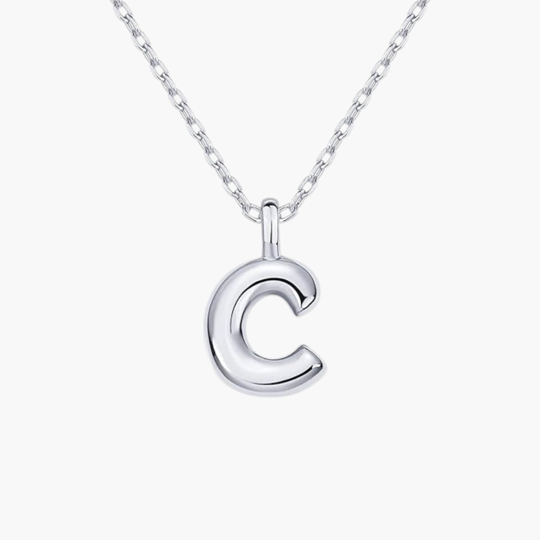 Initial Bubble Letter Pendant Necklace