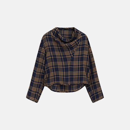 Draped Neck Check Sweater