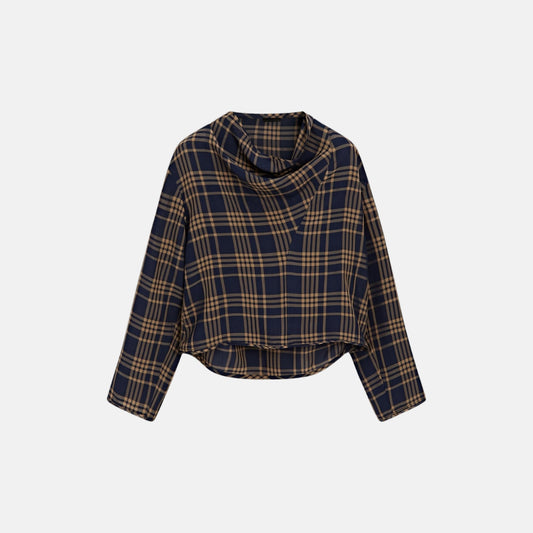 Draped Neck Check Sweater