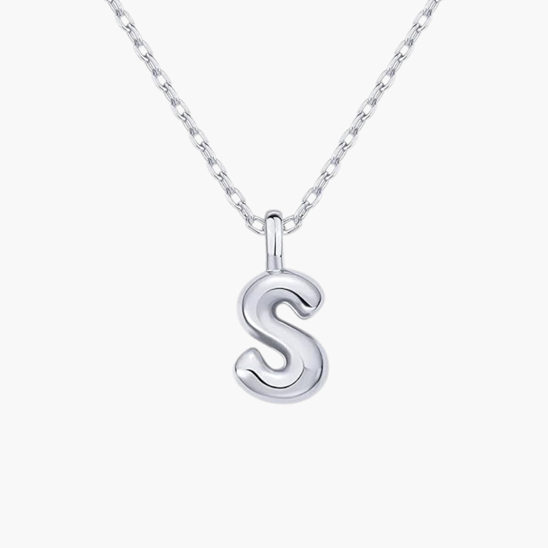 Initial Bubble Letter Pendant Necklace