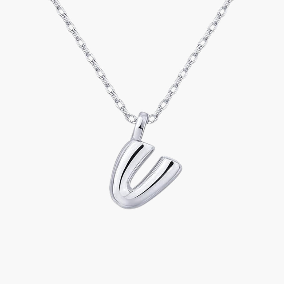 Initial Bubble Letter Pendant Necklace
