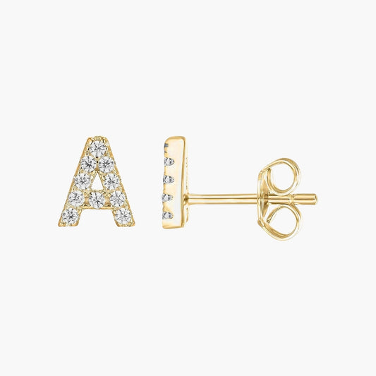 Initial Letter CZ Stud Earrings