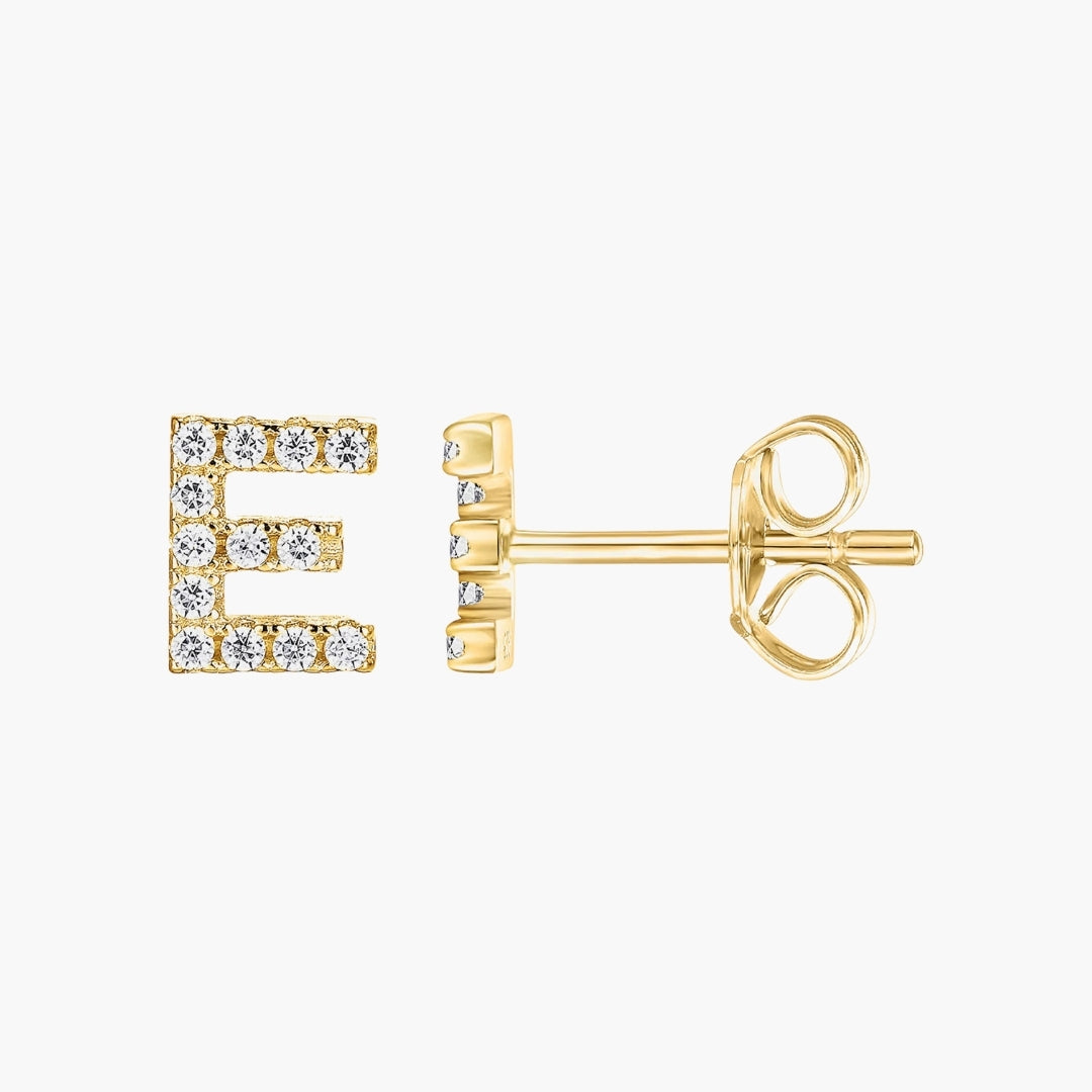 Initial Letter CZ Stud Earrings