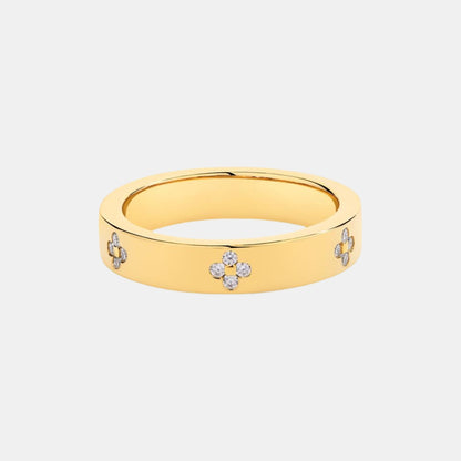 Engraved Clover 925 Sterling Silver Round Moissanite Ring