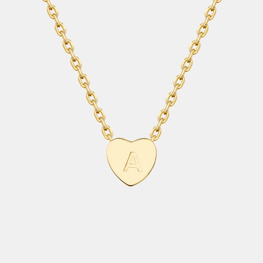 Slim Initial Letter Heart Pendant Necklace
