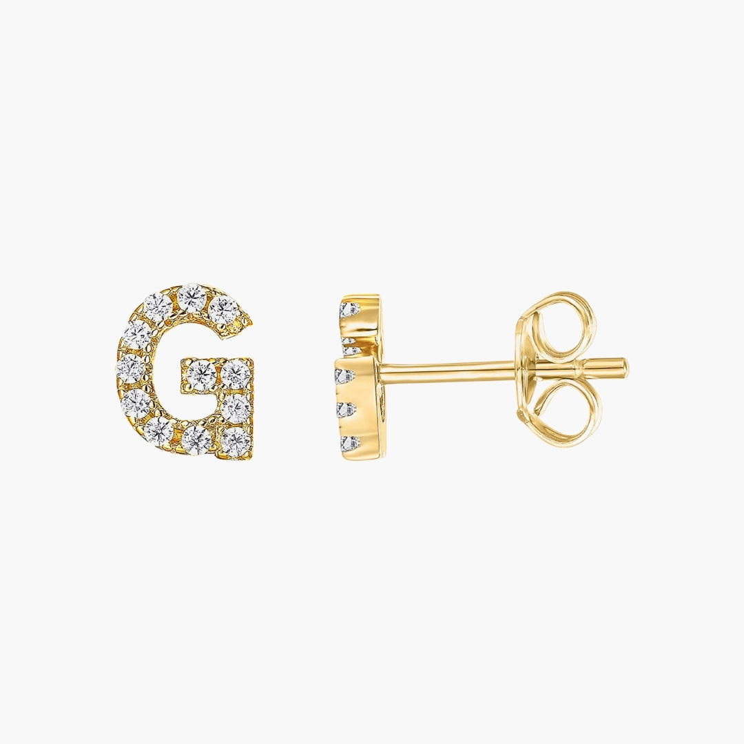 Initial Letter CZ Stud Earrings