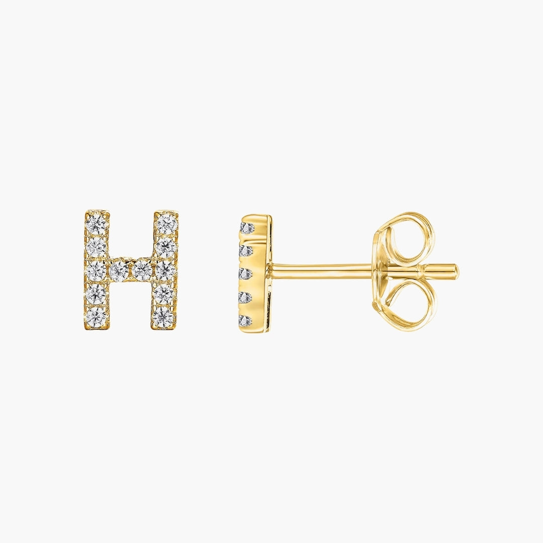 Initial Letter CZ Stud Earrings