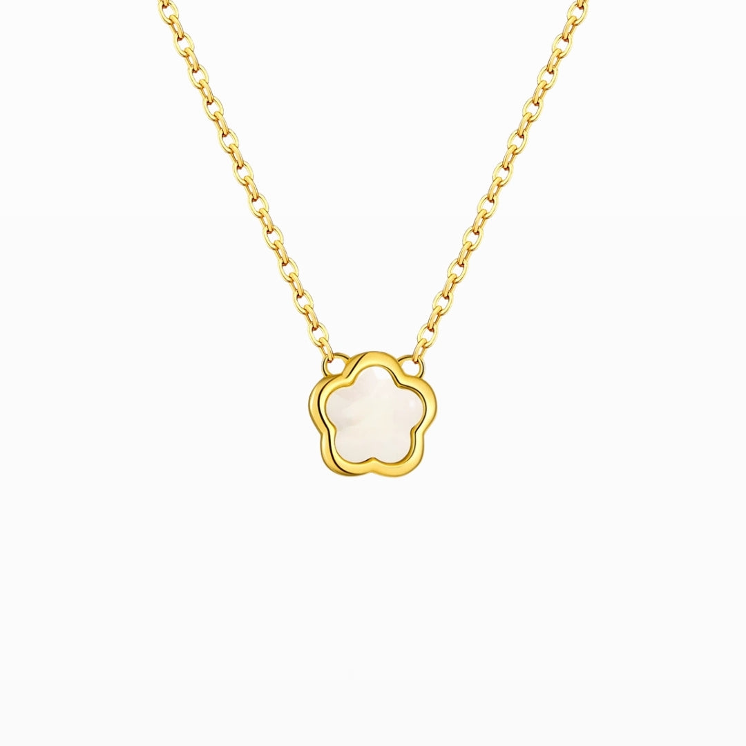 Slim Mother-of-Pearl Five-Leaf Clover Pendant Necklace