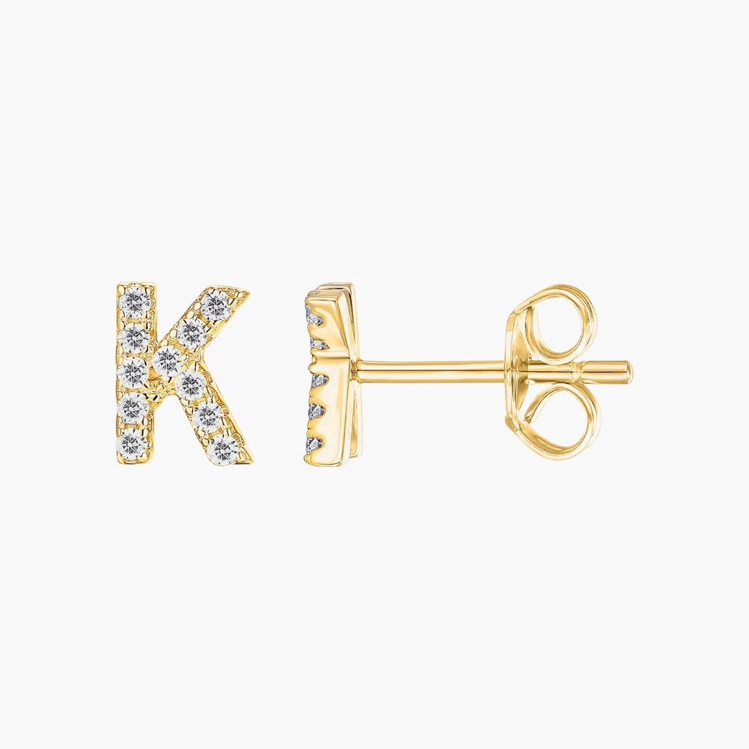 Initial Letter CZ Stud Earrings