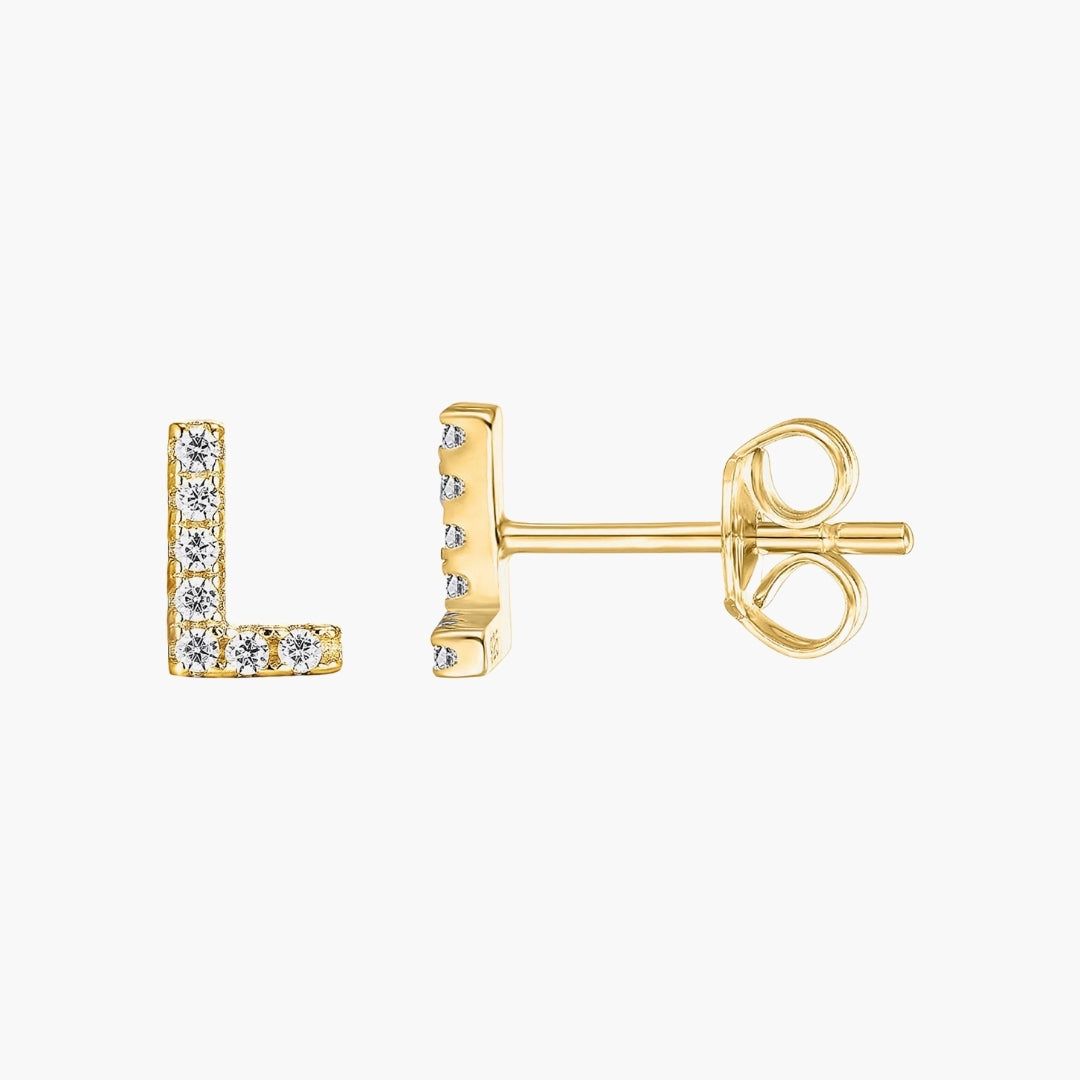 Initial Letter CZ Stud Earrings