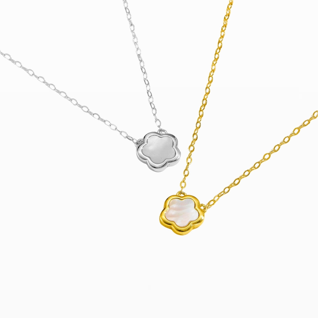 Slim Mother-of-Pearl Five-Leaf Clover Pendant Necklace