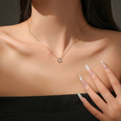 Slim Mother-of-Pearl Five-Leaf Clover Pendant Necklace