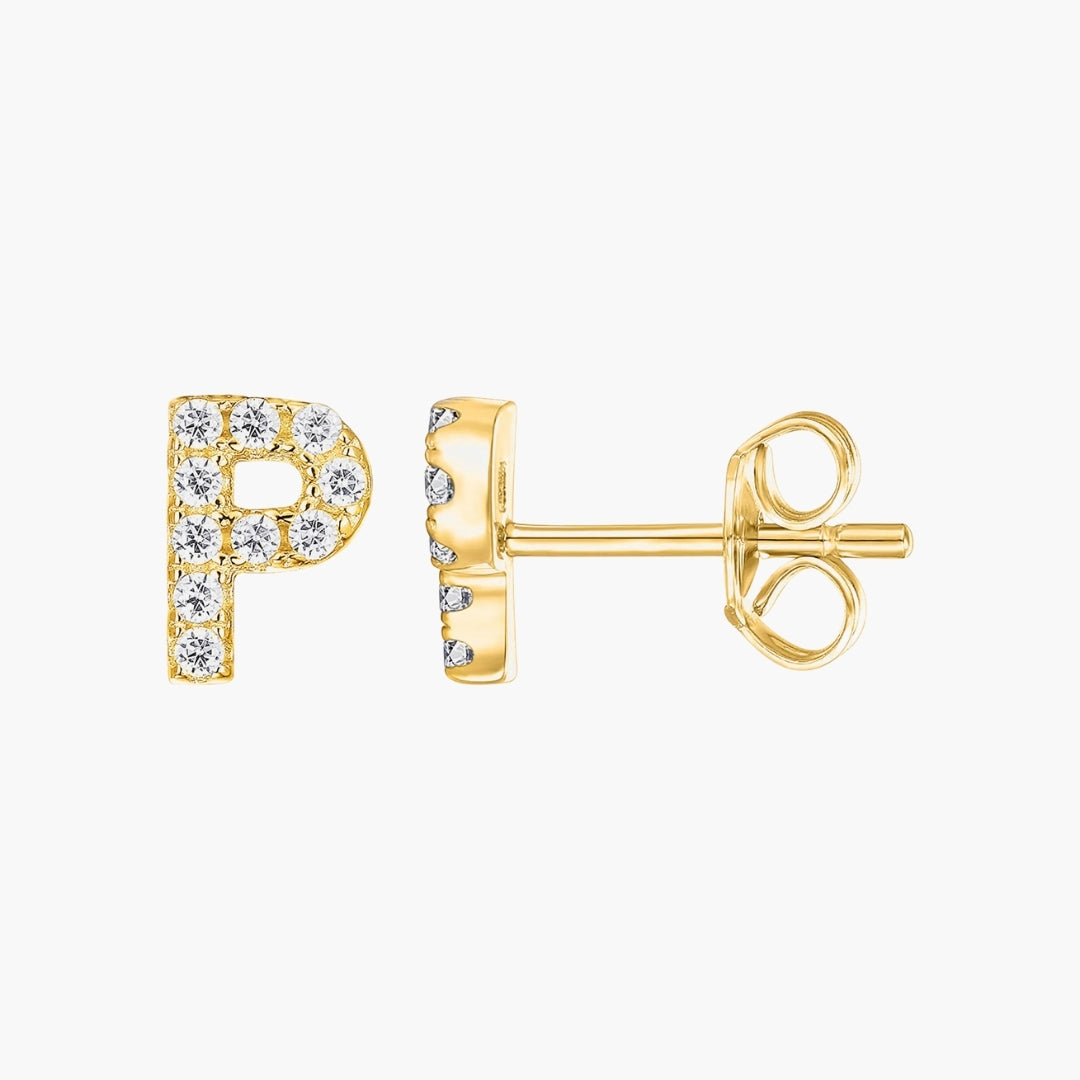Initial Letter CZ Stud Earrings