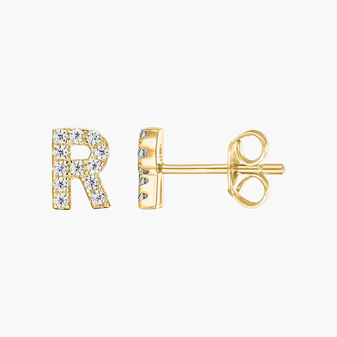 Initial Letter CZ Stud Earrings