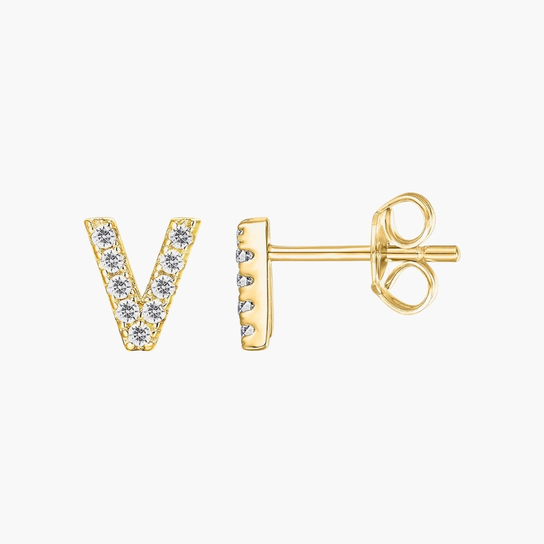 Initial Letter CZ Stud Earrings