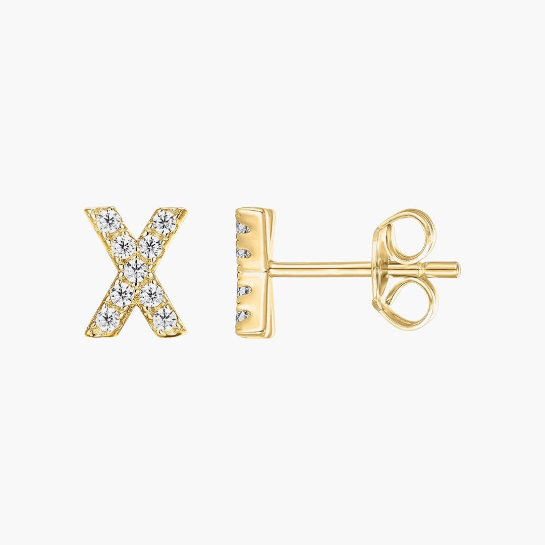 Initial Letter CZ Stud Earrings