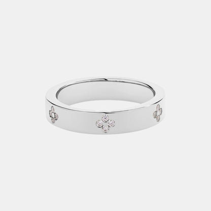 Engraved Clover 925 Sterling Silver Round Moissanite Ring