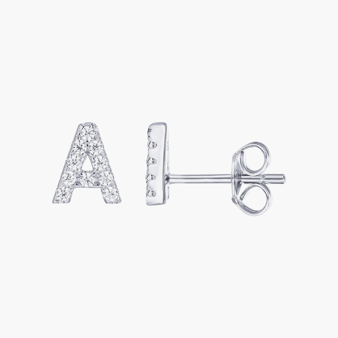 Initial Letter CZ Stud Earrings