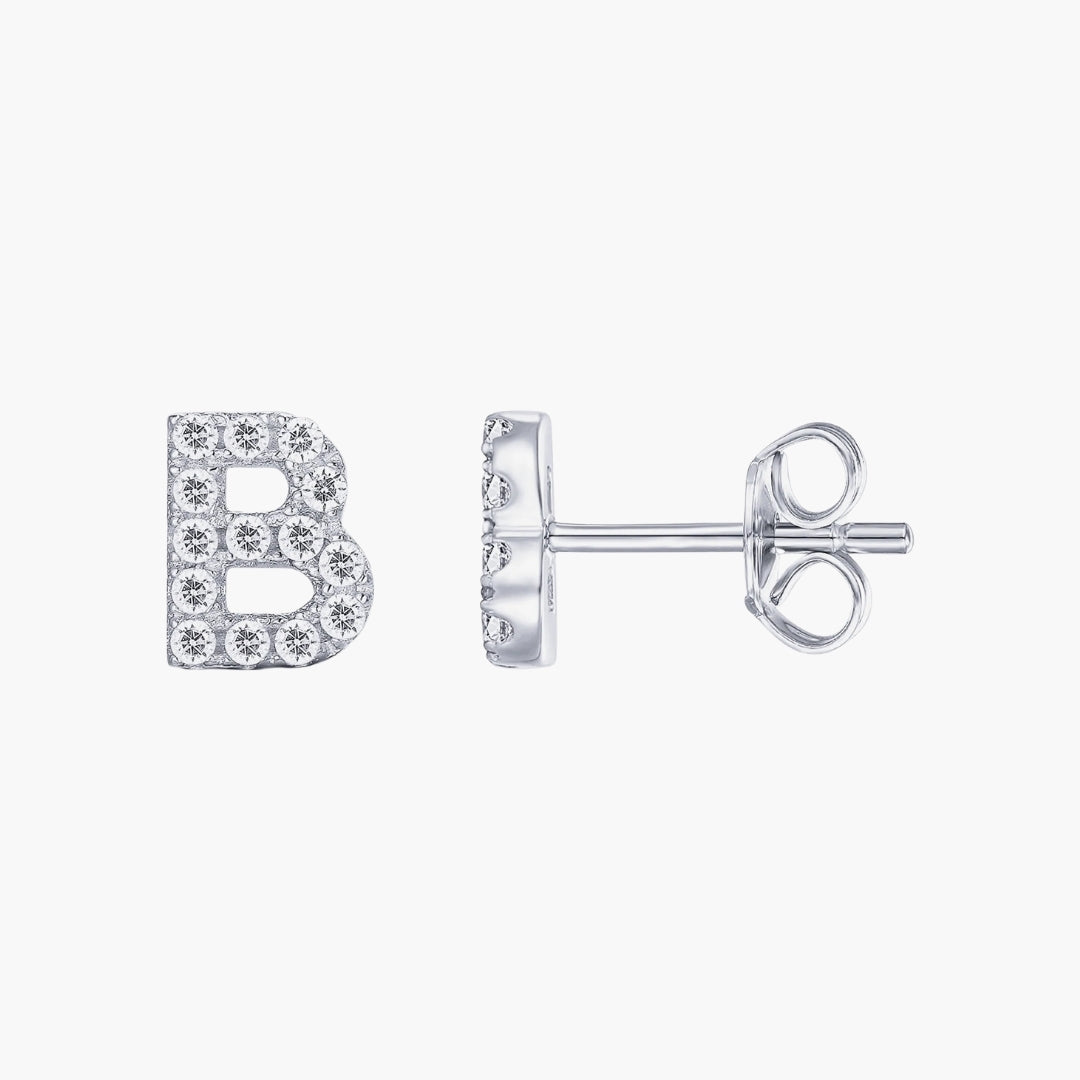 Initial Letter CZ Stud Earrings