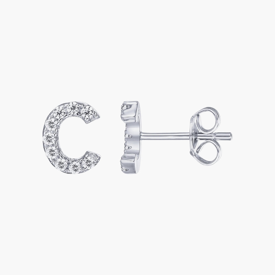 Initial Letter CZ Stud Earrings
