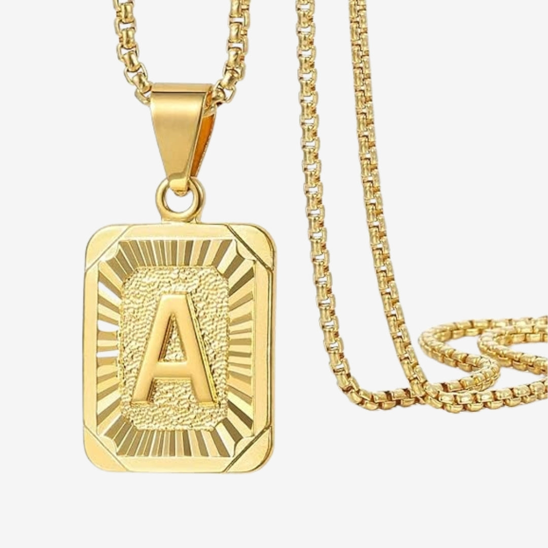 Classic Square Initial Letter Pendant Chain