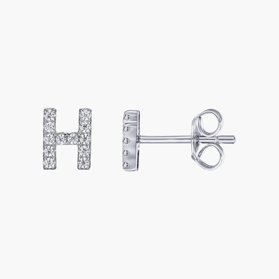 Initial Letter CZ Stud Earrings
