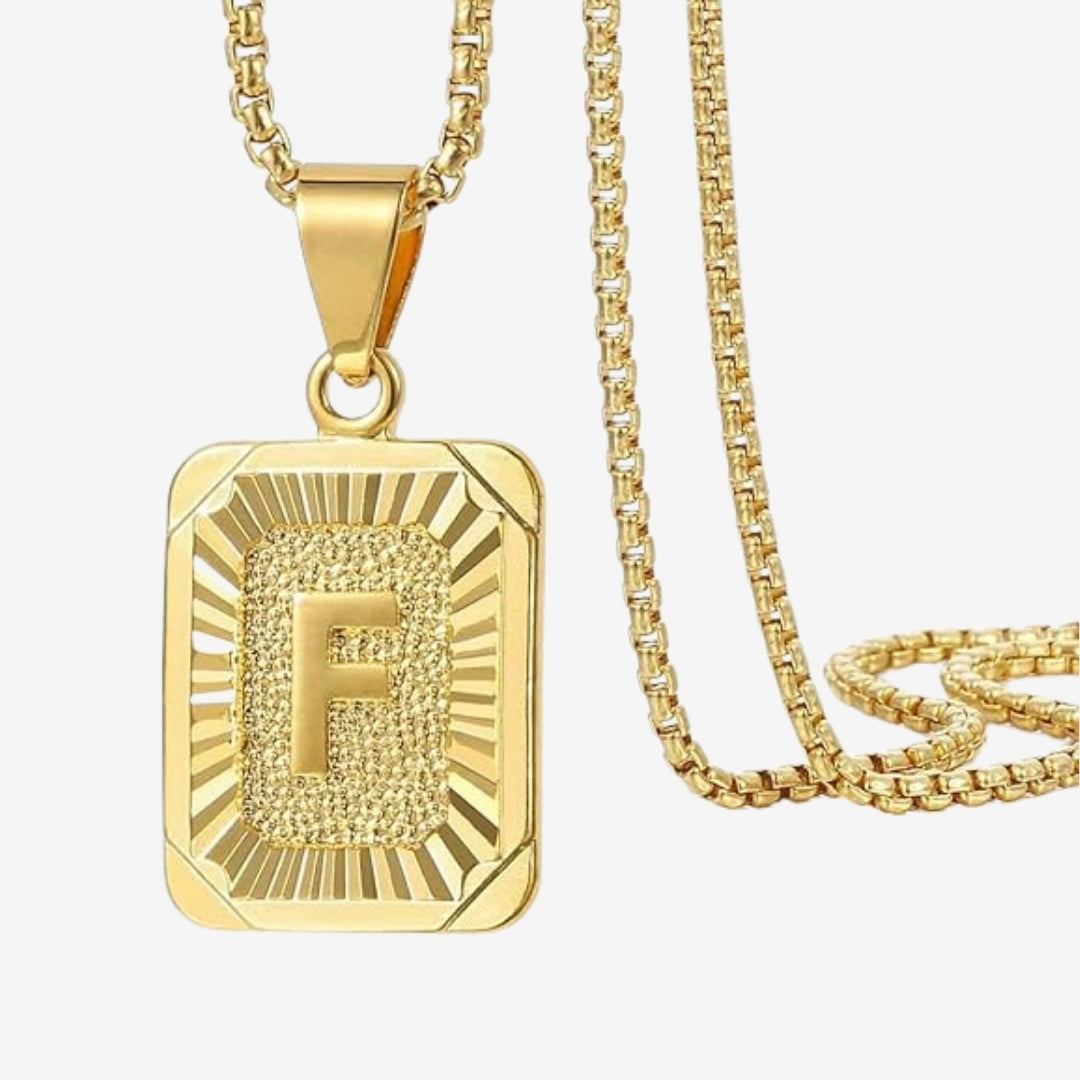 Classic Square Initial Letter Pendant Chain