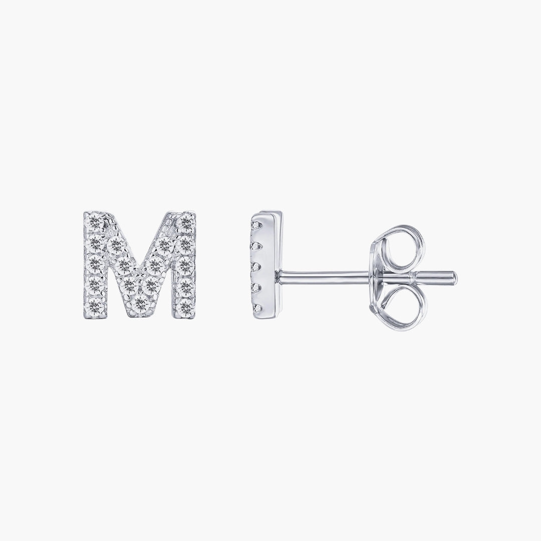 Initial Letter CZ Stud Earrings