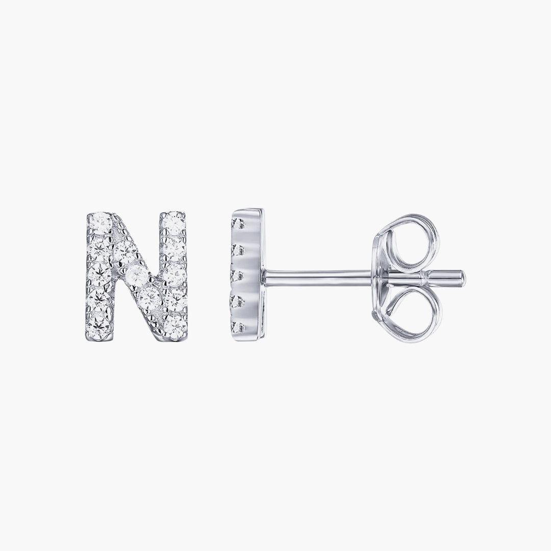 Initial Letter CZ Stud Earrings