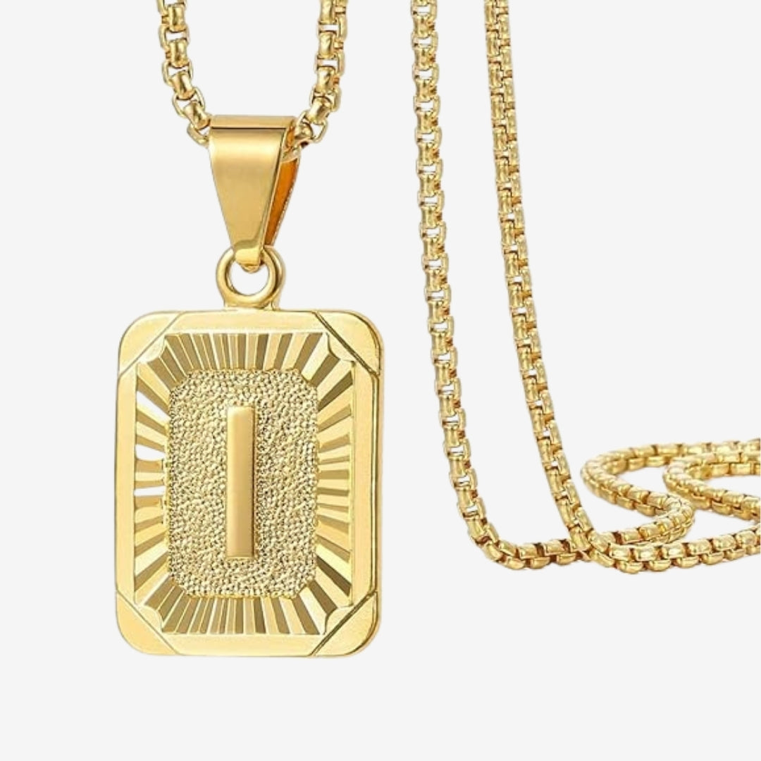 Classic Square Initial Letter Pendant Chain