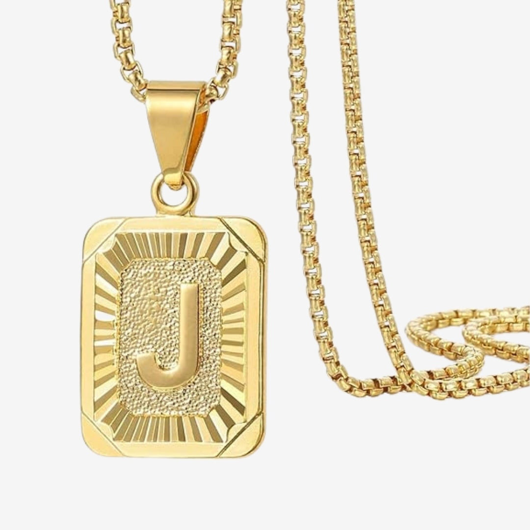 Classic Square Initial Letter Pendant Chain