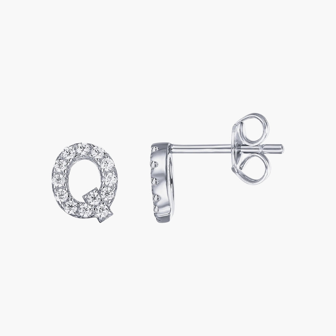 Initial Letter CZ Stud Earrings