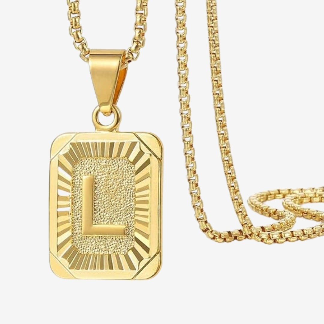 Classic Square Initial Letter Pendant Chain
