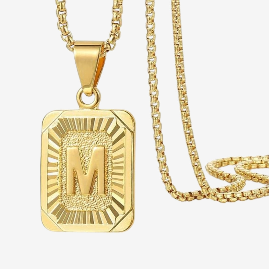 Classic Square Initial Letter Pendant Chain